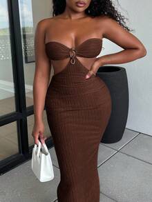 Alexandranx Women's Apricot Halter Dress Swimsuit Cover Up, Beach Resort - Brown - View 3