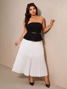 Elaquor Damen Große Größen 2-teiliges Set, elegantes Schwarz-Weiß-Outfit, schwarzes Kleid mit plissiertem Rock, Urlaubsanzug, Vintage-Luxus-Stil Set, Sommerkleidung für Frauen, weißer plissierter Rock, Damen Zweiteiler, Damen Kleid, Wickelkleid, Bürokleidung für Frauen, Arbeitsoutfits für Frauen, formelle Kleidung für Frauen, elegantes Damen-Set, Sommeroutfits für Frauen - Schwarz und Weiss - Übersicht 6