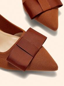 CUCCOO BASICS 女士时尚黑色蝴蝶结尖头粗跟高跟鞋，圣诞节必备 - 紅棕 - 查看 4