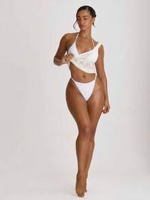 Musera Resort Áo bikini tam giác nhỏ buộc dây cổ yếm, thích hợp cho kỳ nghỉ hè, du lịch, đồ bơi cơ bản màu trơn, đồ bơi nghỉ dưỡng. - trắng - Xem 2