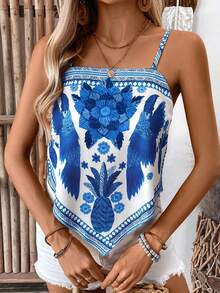 SHEIN LUNE Women's Casual Loose Plant Printed Camisole - Blue - View 5