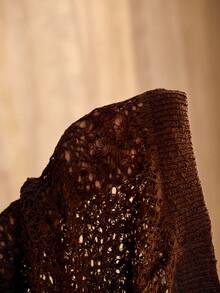 MOTF PREMIUM POLO COLLAR KNIT SHORT SLEEVE HOLLOW-OUT UNIQUE SUMMER TOP - Coffee Brown - View 8