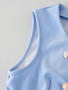 Tween Girls' Double-Breasted Vest And Wide-Leg Pants Casual Outfit - Blue - View 8