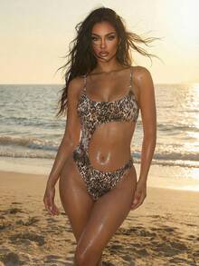 Swim SXY Women's New Leopard Print Random Hollow Out Sexy Elegant Vacation Minimalist Party One-Piece Swimsuit - Multicolor - View 4