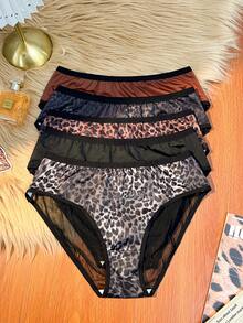 Bare Chapter Bộ 5 quần lót nữ họa tiết da báo gợi cảm kiểu T-back, chất liệu lưới xuyên thấu. - Nhiều màu - Xem 6