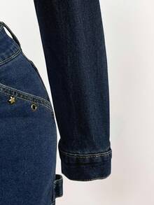 Slaydiva 女士休闲时尚百搭牛仔短裤，带镂空设计 - 藍色 - 查看 3