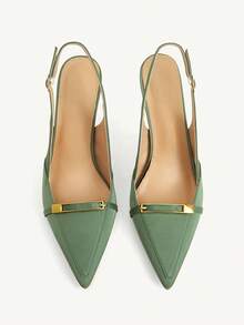 CUCCOO CHICEST Women's Fashionable Apricot Basic Elegant Metal Decor High Heel Pumps - Dark Green - View 2