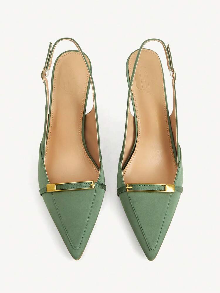 CUCCOO CHICEST Women's Fashionable Apricot Basic Elegant Metal Decor High Heel Pumps