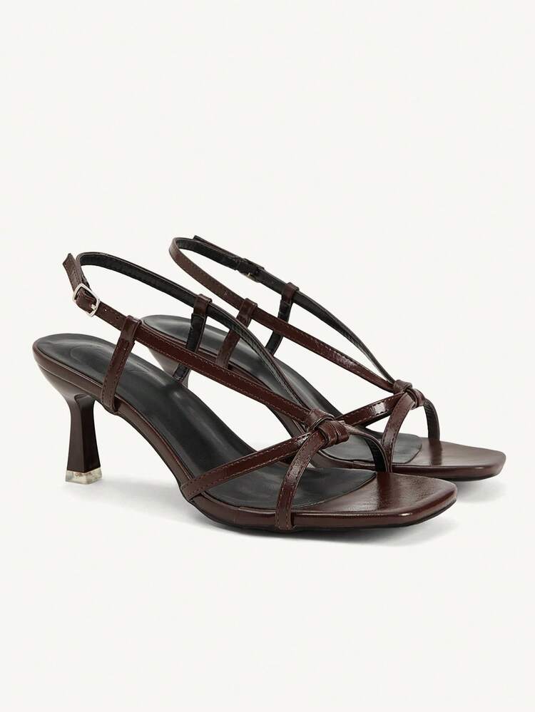 CUCCOO CHICEST Brown Strap Stiletto Square Toe Cross Strap Strap Banquet Ladies High Heel Sandals Wedding Shoes Summer Shoes Bride Shoes