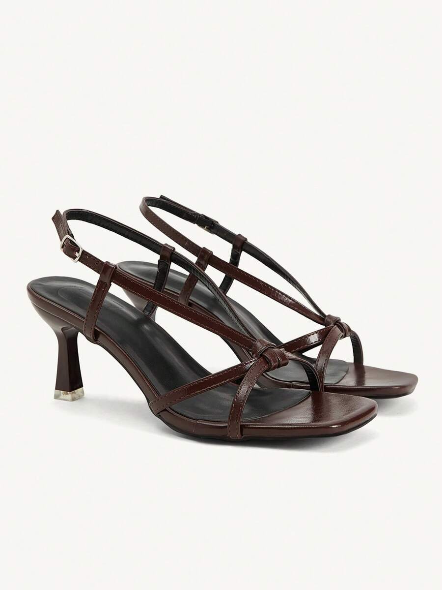 CUCCOO CHICEST Brown Strap Stiletto Square Toe Cross Strap Strap Banquet Ladies High Heel Sandals Wedding Shoes Summer Shoes Bride Shoes - Brown - View 1