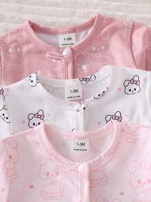 SHEIN 4 piezas Pijama de una sola pieza con diseño de conejito y oso para recién nacidos, color rosa y blanco - Multicolor - Ver 5
