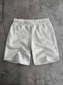 AXEPEAK Men's Letter Graphic Drawstring Waist Casual Shorts - Light Grey - View 2