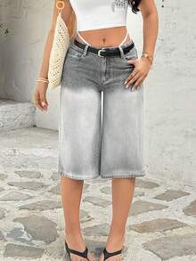 Rivivi Women's Casual Everyday Wear Denim Bermuda Shorts With Pockets - Light Grey - View 7