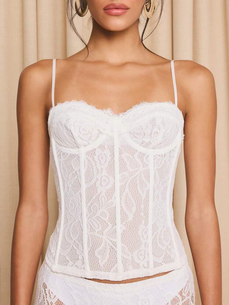White Lace Sweetheart Corset Top