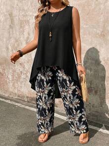 EMERY ROSE Bộ đồ 2 món dành cho nữ cỡ lớn: Áo không tay và quần ống rộng in họa tiết Paisley. - màu đen - Xem 4