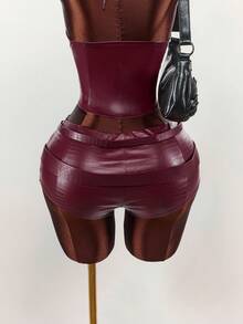 Amplova 音乐节装饰蛇纹印花迷你短裤（女款），酒红色 - 酒紅色 - 查看 3