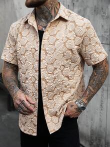SLATEMANN Camisa de verano elegante de manga corta con botones delanteros para hombre - Caqui - Ver 3