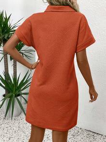 EMERY ROSE Women's Solid Color Pleated Casual Elegant Party Vacation Travel Mini Dress Burnt Orange Summer - Rust Brown - View 2