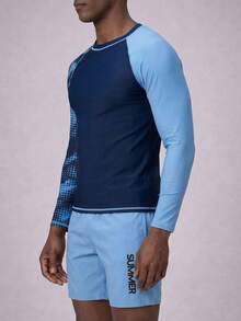 Manfinity KASUA Bộ đồ nam 2 món kiểu dáng thường ngày đi biển, áo dài tay và quần short phối màu tương phản. - Nhiều màu - Xem 4