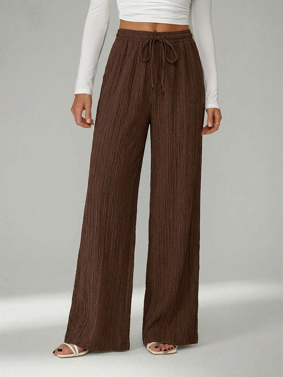 SHEIN Tall Loose Drawstring Waist Trousers In Textured Crinkle Fabric