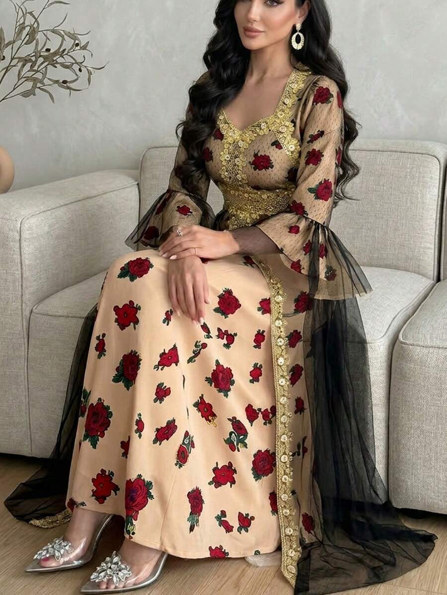 Al Najma 新款二合一酒红色玫瑰优雅浪漫金属蕾丝奢华派对礼服 - 彩色 - 查看 1