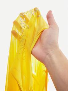 Amplova Women's Asymmetric Sleeve Rhinestone Letter Pattern Mini Dress - Yellow - View 12