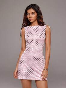 SHEIN PETITE Đầm mini dáng chữ A ôm sát, cổ chữ V sâu, dây mảnh, hở lưng, thời trang cho mùa xuân/hè, thích hợp cho các dịp đi làm, tiệc tùng, dạ hội, đám cưới. - Hồng - Xem 3