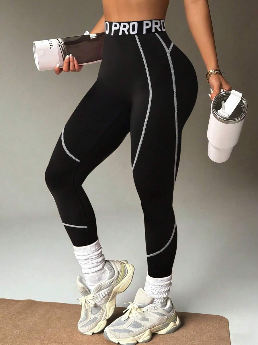 Slayform Slayform 女士黑色紧身七分运动打底裤，撞色腰带和条纹图案，适合日常休闲穿着、跑步、瑜伽、健身、网球、高尔夫等运动。女士弹力运动打底裤，健身瑜伽裤，黑色运动健身裤。