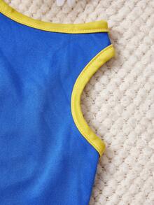 PETSIN 1件可爱小熊背包客字母印花宠物背心 黄色拼接蓝色 柔软透气宠物服装 - 彩色 - 查看 2