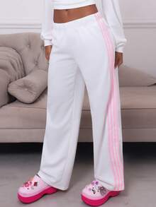 Hariany Almeida 女式白色针织阔腿休闲运动裤 - 白色 - 查看 4