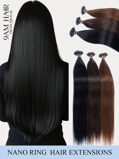 Nano Ring Hair Extensions Real Human Hair Pre-Bonded Micro Beads Natural Straight Texture Natural Color Options Invisible Seamless Application For Salon Looks Easy DIY Micro Links Hairpiece