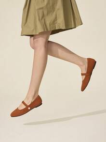 CUCCOO BASICS Women Fashionable Fabric Comfortable Breathable Pearl Decor Mary Jane Flat Shoes For Commute, Date, Party, And Casual Wear For Christmas - Caramel Brown - View 5