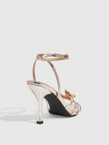 CUCCOO SZL Chaussures femme Sandales  enrobé doré à bout rond, talon aiguille, pour cocktail et soirée d'été - Doré - Voir 3