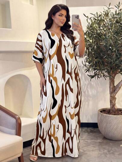 SHEIN Lady 秋冬休闲白色梭织缺口裹身连体袖长裙大码连衣裙秋季女装外出服女式长袍四季复活节连衣裙女式沙滩装女士商务休闲女装