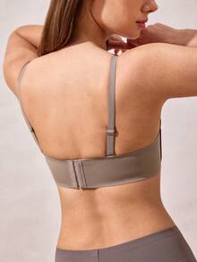 棕色前扣无钢圈加垫聚拢文胸，适合平胸女性 - 棕色 - 查看 2