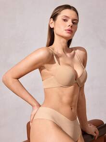 Solid Microfiber Underwire Push Up Bra - Apricot - View 3