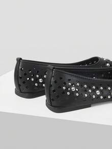 Mnmlis Women's Hollow Rivet Mary Jane Ballet Shoes, Suitable For Y2K, Punk, Fashion Girls, Halloween, Christmas And Party Outfits - Black - View 4