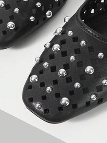 Mnmlis Women's Hollow Rivet Mary Jane Ballet Shoes, Suitable For Y2K, Punk, Fashion Girls, Halloween, Christmas And Party Outfits - Black - View 3