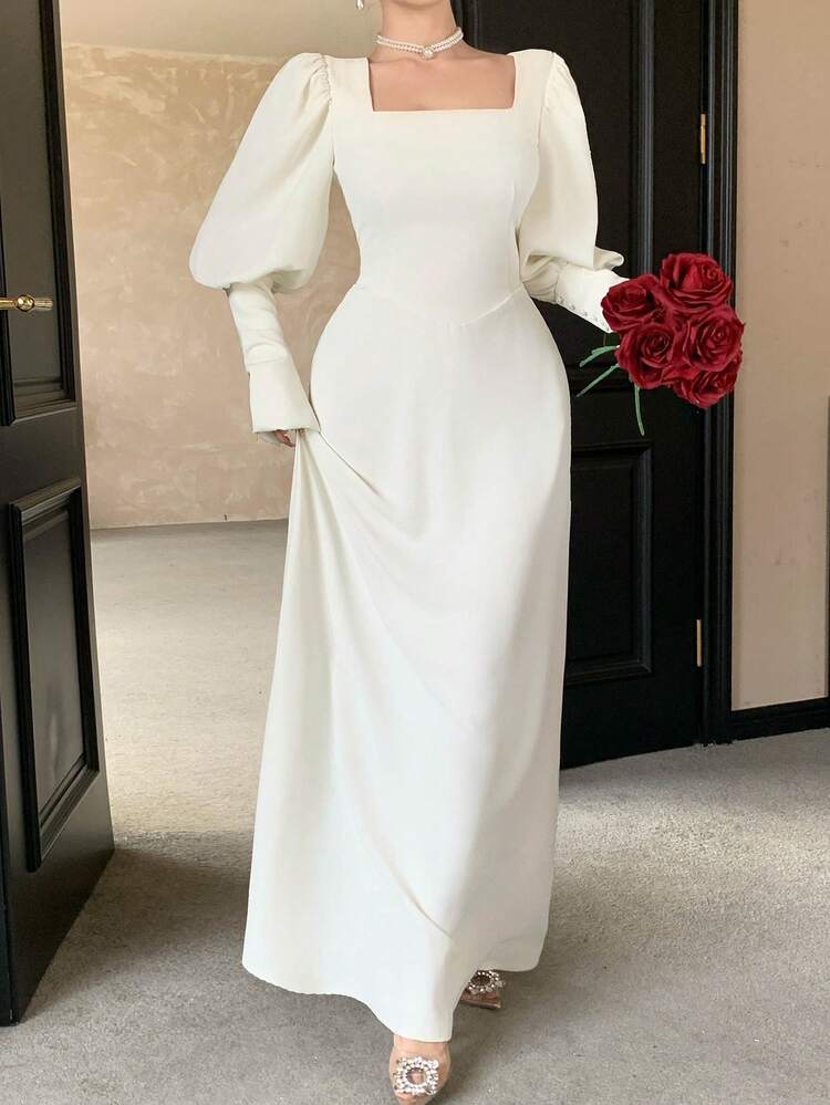 Spring/Summer Elegant Waist-Cinched Petal Sleeve Princess Long Dress, Suitable For Valentine's Day, Wedding, Banquet, Party