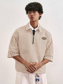 TOKVUE TOKUVE 男士休闲 Polo 衫，年轻时尚的拉链门襟 Polo 衫，简约休闲条纹面料，日常穿着，灵感源自 ，短袖翻领 T 恤/Polo 衫，适合音乐节、度假和日常穿搭，男士休闲衬衫，居家休闲，度假文化，可个性化定制，送给丈夫或男友的礼物 - 卡其色 - 查看 5