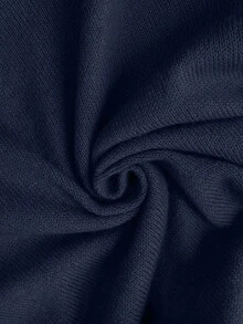 Pariaura Women's Plain Navy Blue Rib-Knit Regular Short Sleeve Round Neck Top - Navy Blue - View 4