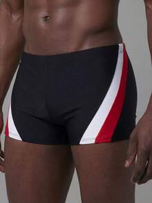 Manfinity KASUA 男士条纹弹力腰休闲泳裤 男士泳装裤 男士泳裤 男士泳衣 男士沙滩装 条纹泳裤 男士泳装 红白黑泳裤 男士泳衣裤 - 黑色 - 查看 2