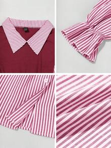 EMERY ROSE Women's Casual Striped Patchwork 2 In 1 Top Fall Cloth For Women - Burgundy - View 8