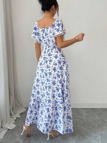 Trelyra 女士印花方领连衣裙 - 藍白色 - 查看 2