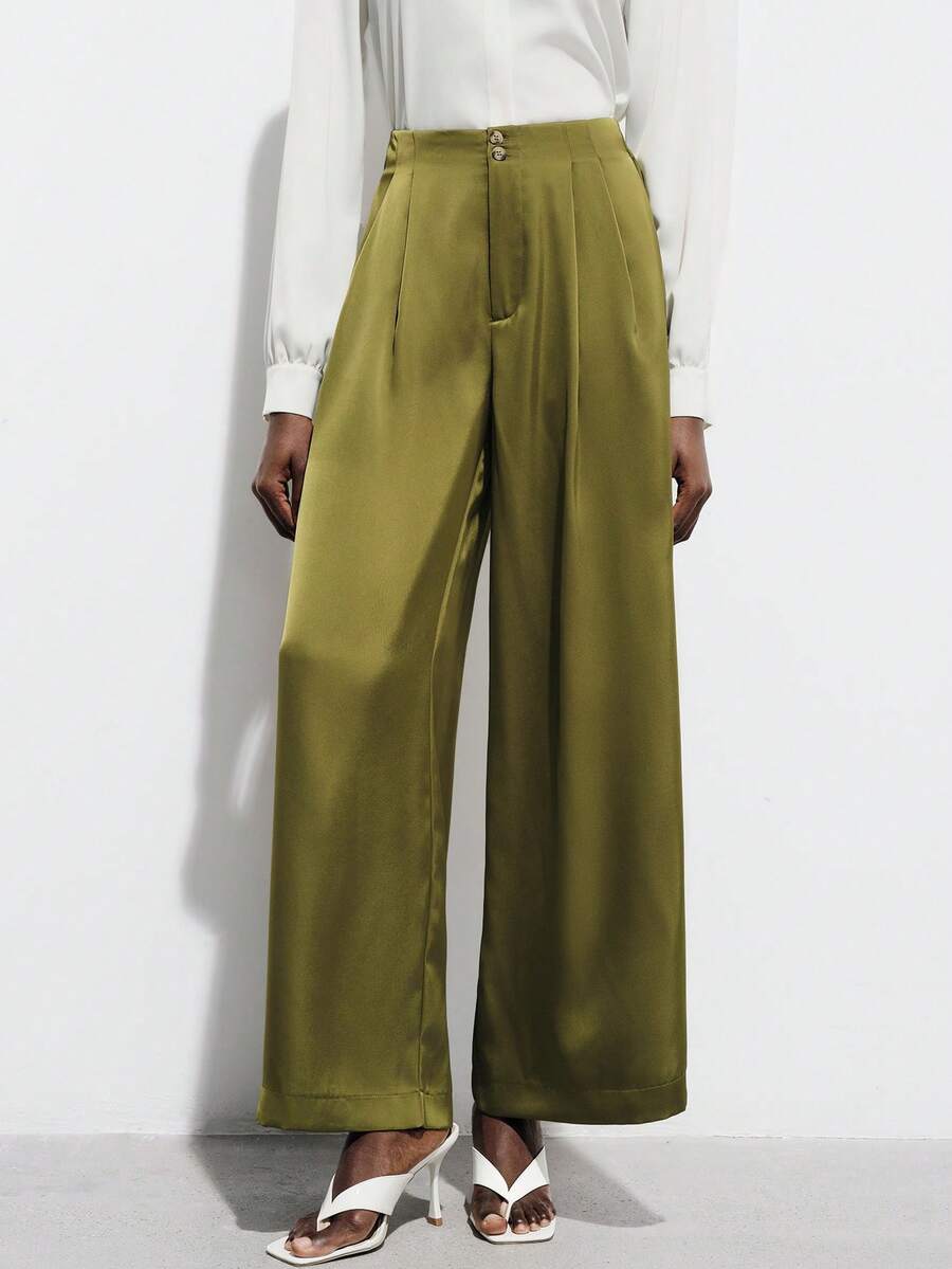 Aveloria Modichic 优雅时尚设计复古法式休闲宽松修身高品质裤子 - 綠色 - 查看 1