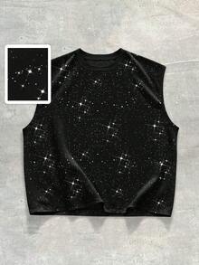 ROMWE MEN Street Life Men's Street Hip Hop Party Sequin Vest - Black - View 5
