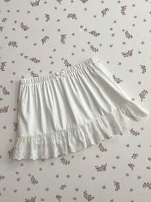 Flirla Women's Mini Skirt With Bow Decor, Eyelet And Ruffle Hem, New Vacation Casual Style - White - View 5