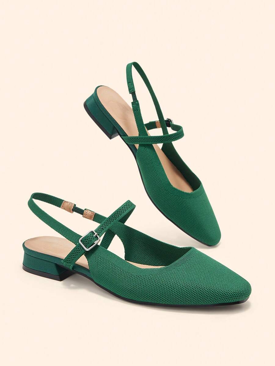 CUCCOO BASICS Zapatos planos tipo Mary Jane para mujer con correa de cinta, punta cuadrada cómoda - Verde - Ver 1