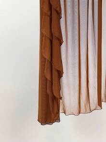 Amplova Women's Sexy Leopard Print Patchwork Ruffle Backless Midi Dress, Vacation Style - Brown - View 10