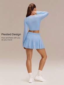 GLOWMODE Swing And Shine 轻盈吸汗速干 UPF 50+ 防晒除臭内置短裤侧袋褶裥网球裙 高尔夫匹克球日常休闲装 - 天藍色 - 查看 2